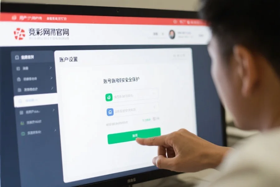 用户在竞彩网官网的账户设置页面,专注地为账户添加安全保护措施